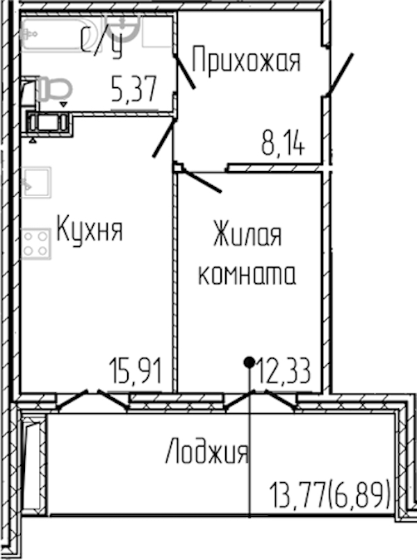 1-комнатная квартира 48.64 м², 4/3 эт., ЖК «SERTOLOVO PARK»